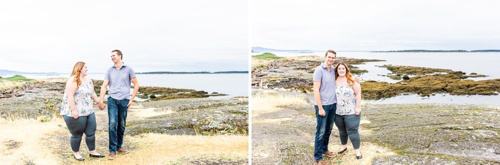 Bright and romantic photos of a couple in front of the ocean in victoria bc